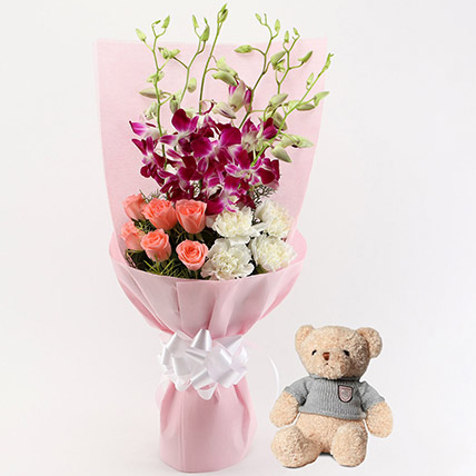 flowers with teddy